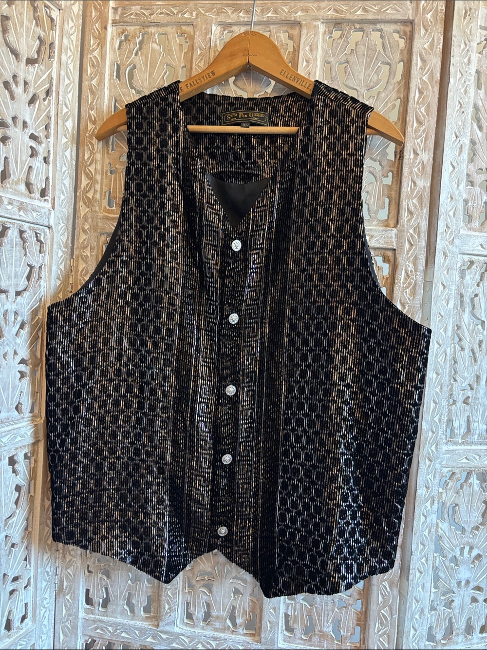 Seta Per Uomo Moda Italy Vintage Shirtwaist Vest Velvet & Metallic Silk Blend XL